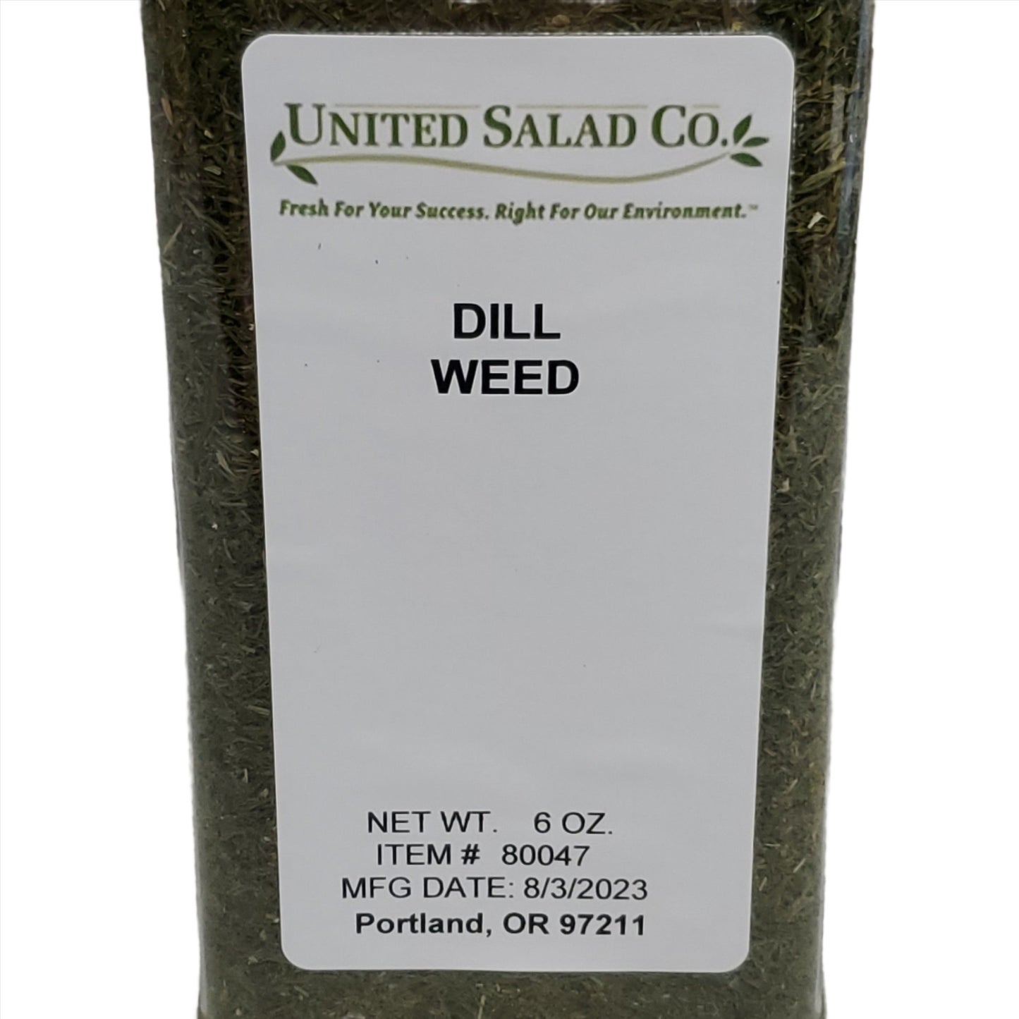 United Salad Co. Dill Weed 6 oz # 80047 Seasoning/ Spices Best By: 08/26