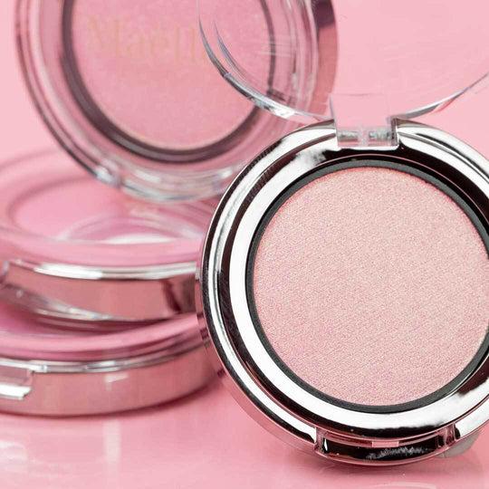 Maelle LIGHT BEAM BLUSH - SINGLE — Soft Pink shade is infused with light-reflecting Gold Shimmer - Blush Highlighter Glitter Single