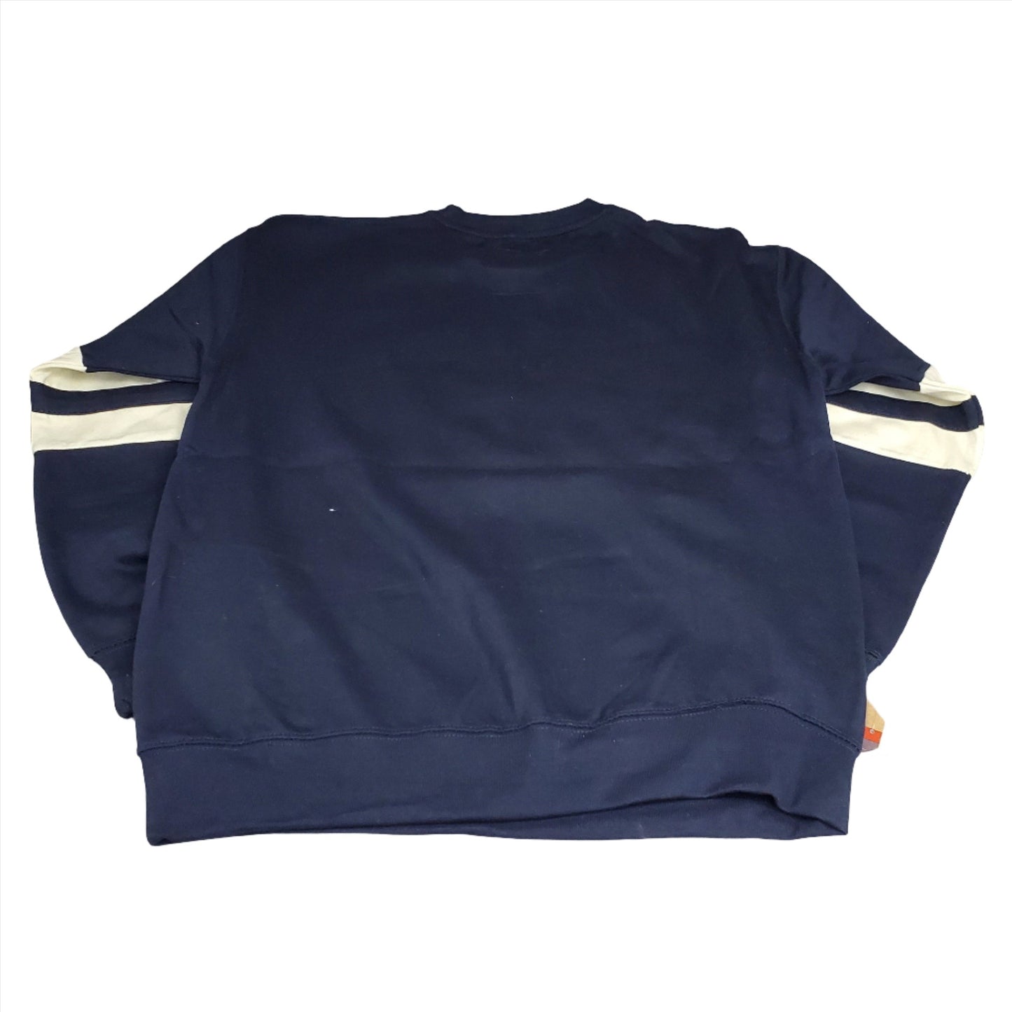 "Baltimore" Adult Unisex S-XL Crew Neck Pullover Sweater Embroidered Striped Long Sleeve, Navy Blue / Cream Cotton 60%/ Polyester 40%