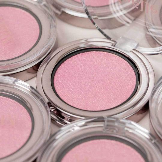 Maelle LIGHT BEAM BLUSH - SINGLE — Soft Pink shade is infused with light-reflecting Gold Shimmer - Blush Highlighter Glitter Single