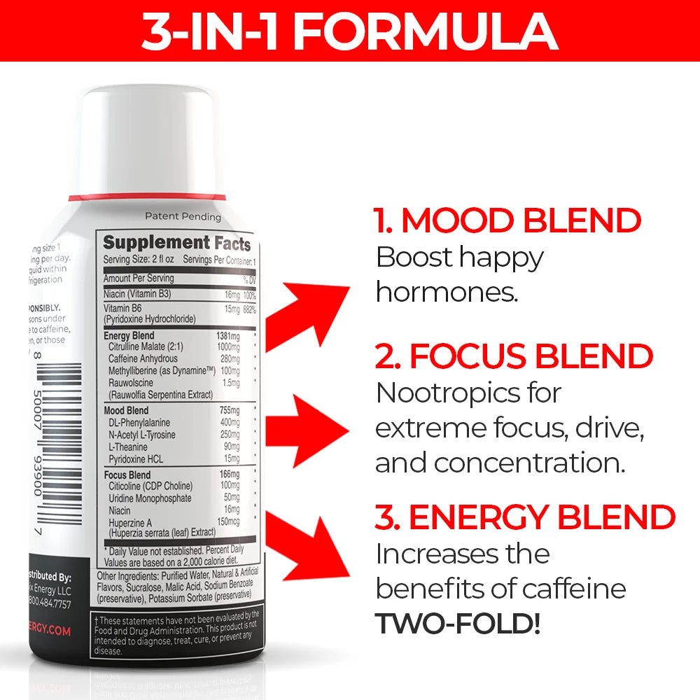 Phoenix Energy 2oz Shot 280mg Caffeine Mood Focus Energy Case of 12