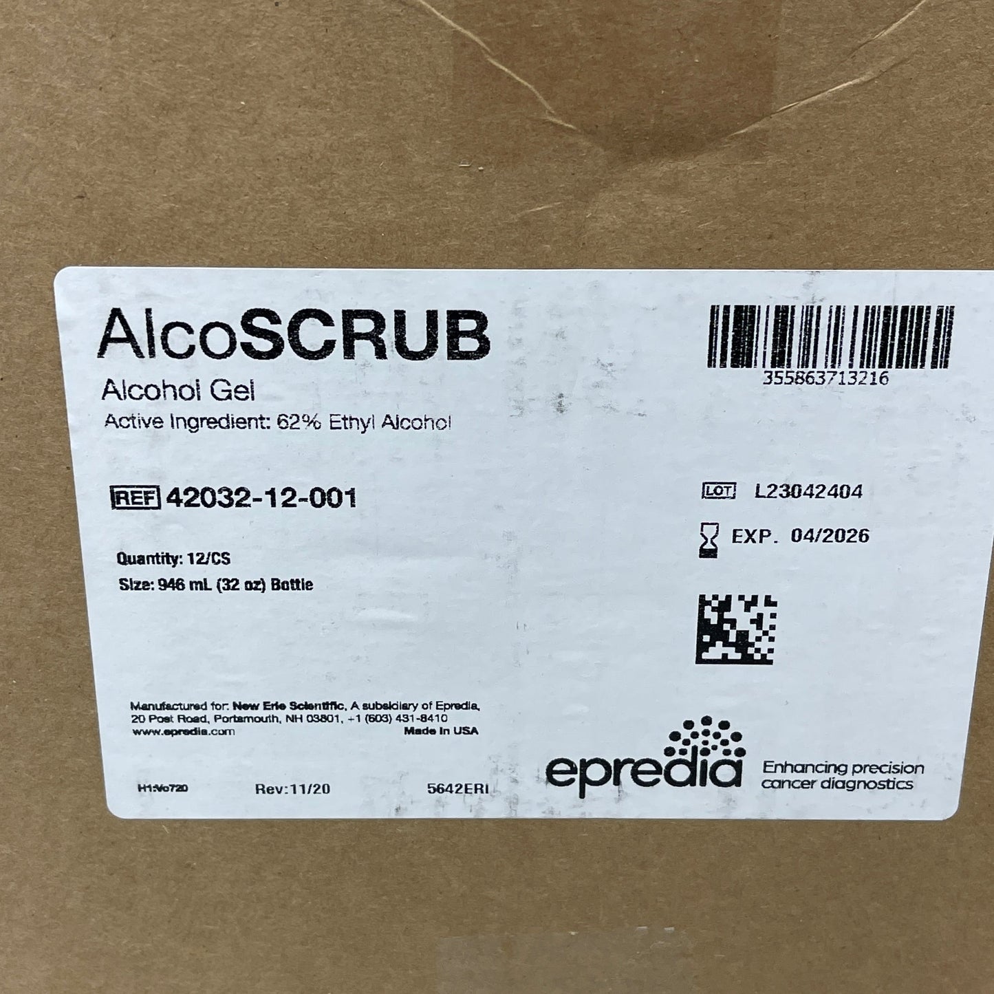 ALCOSCRUB Antiseptic Hand Alcohol Gel 32 oz Best By: 04/26 #42032-12-001