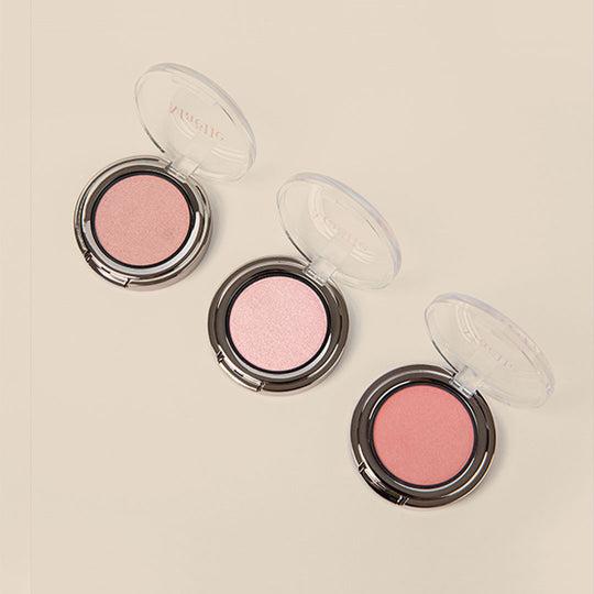 Maelle LIGHT BEAM BLUSH - SINGLE — Soft Pink shade is infused with light-reflecting Gold Shimmer - Blush Highlighter Glitter Single