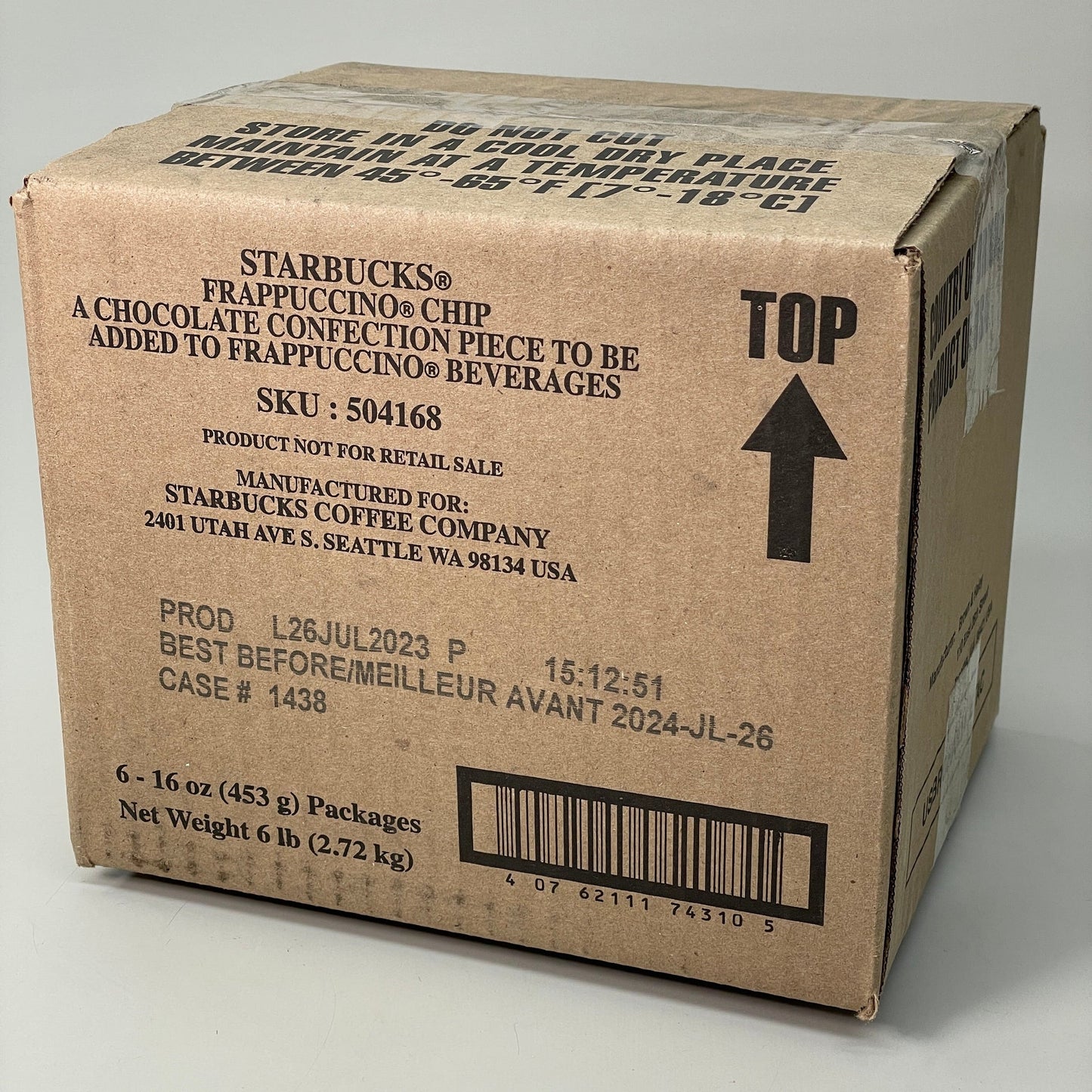 STARBUCKS Frappuccino Chip Chocolate Confection Topper 16 oz. Best By: 10/24