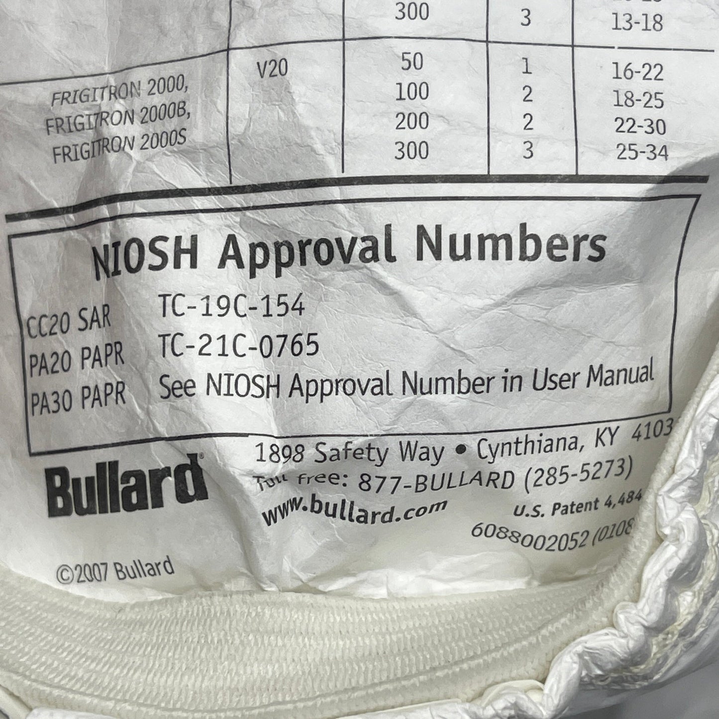 BULLARD Respirator Hood Tychem Face Piece Medium 20LFM