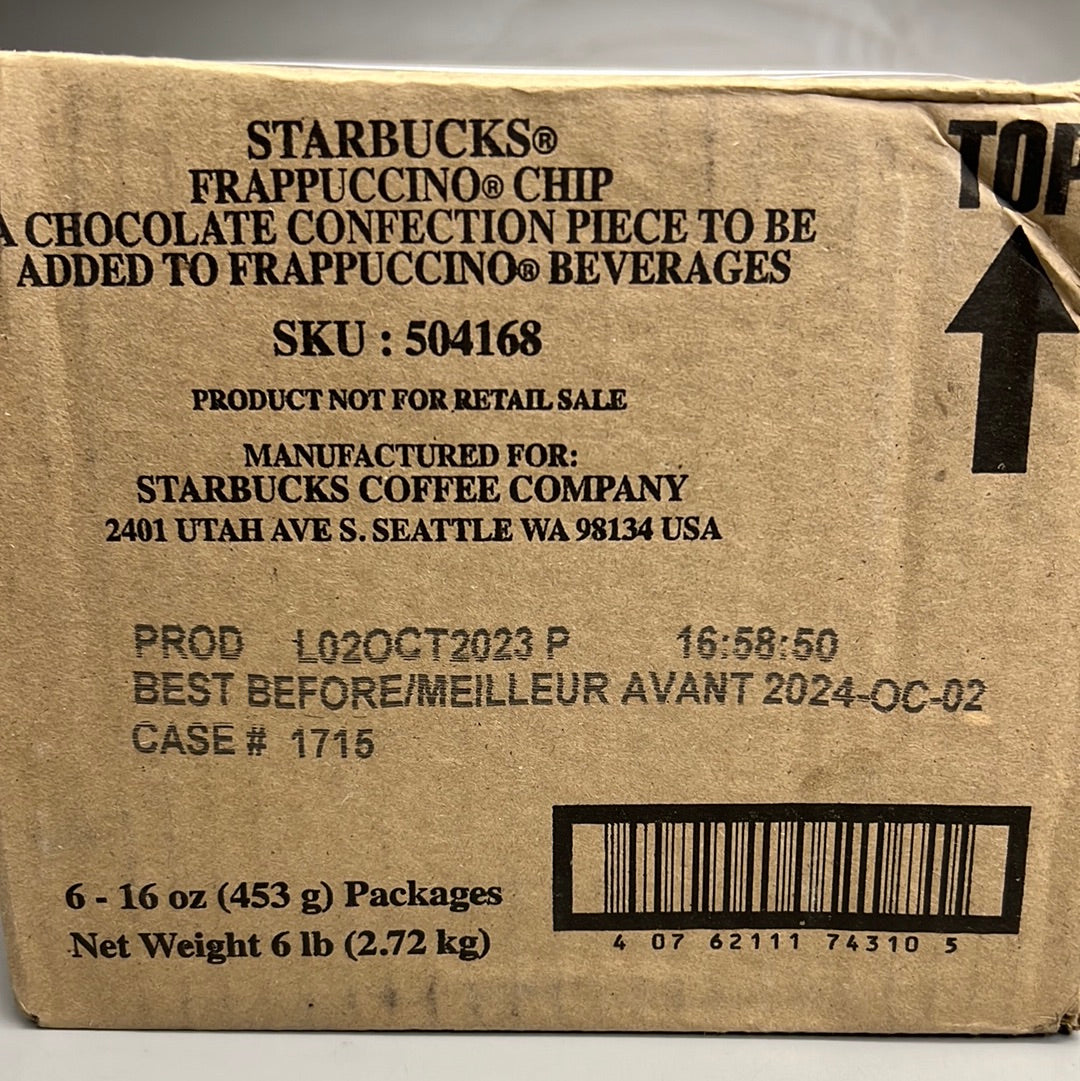 STARBUCKS Frappuccino Chip Chocolate Confection Topper 16 oz. Best By: 10/24