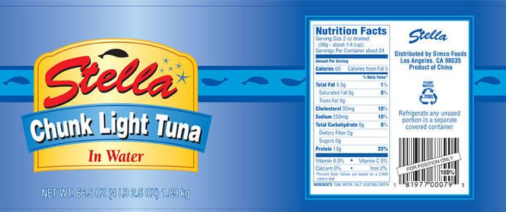 STELLA Chunk Light Tuna in Water 4 lbs 2.5 oz. BULK