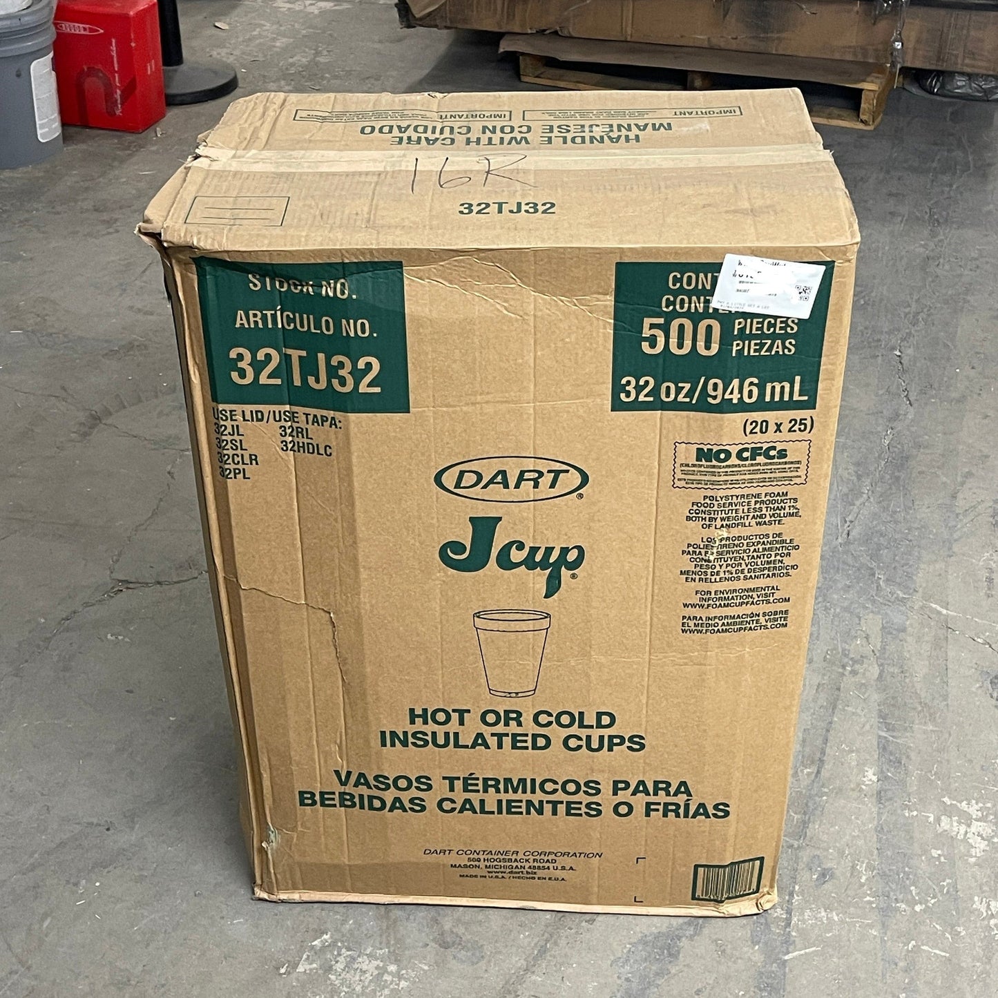 Dart Jcup Foam Cup 32 oz White, Case/ 500 #32TJ32