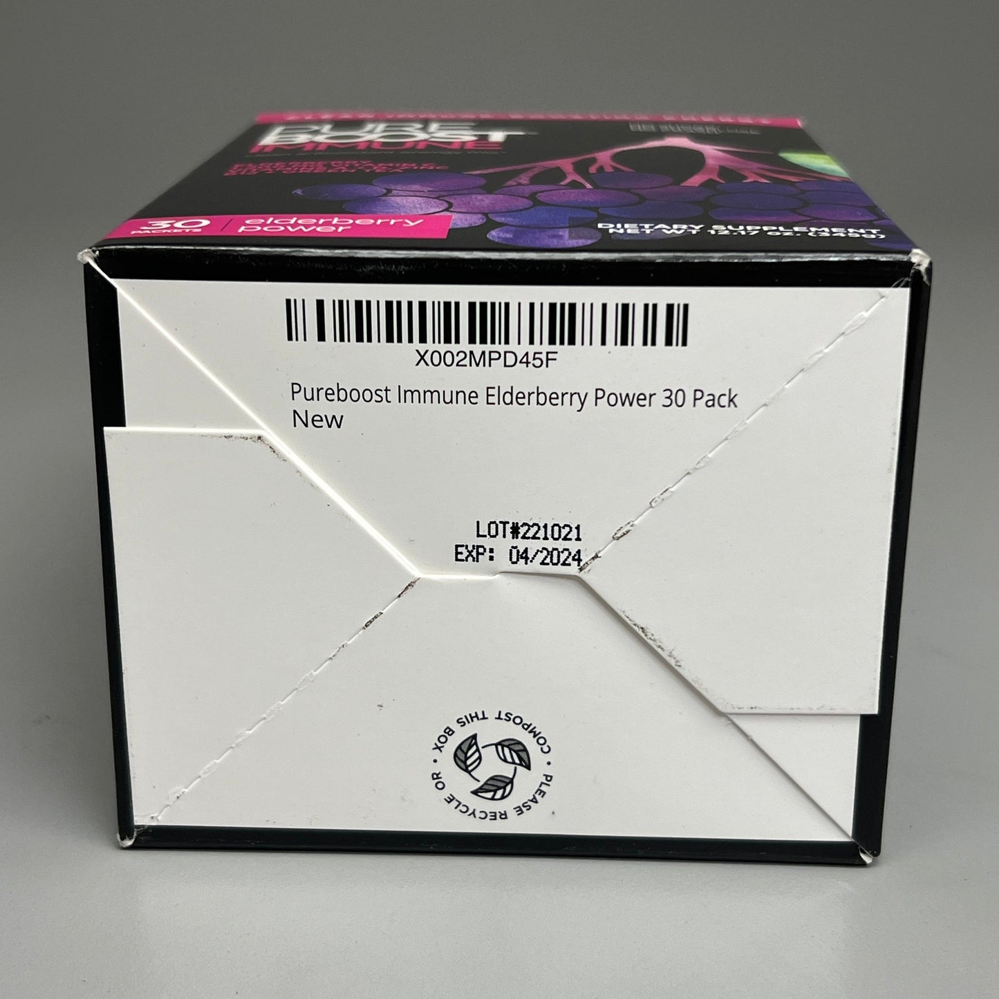 PUREBOOST IMMUNE Clean Antioxidant Energy Drink Mix, Elderberry Power, 30 pcs 12.17 oz Best By: 4/24