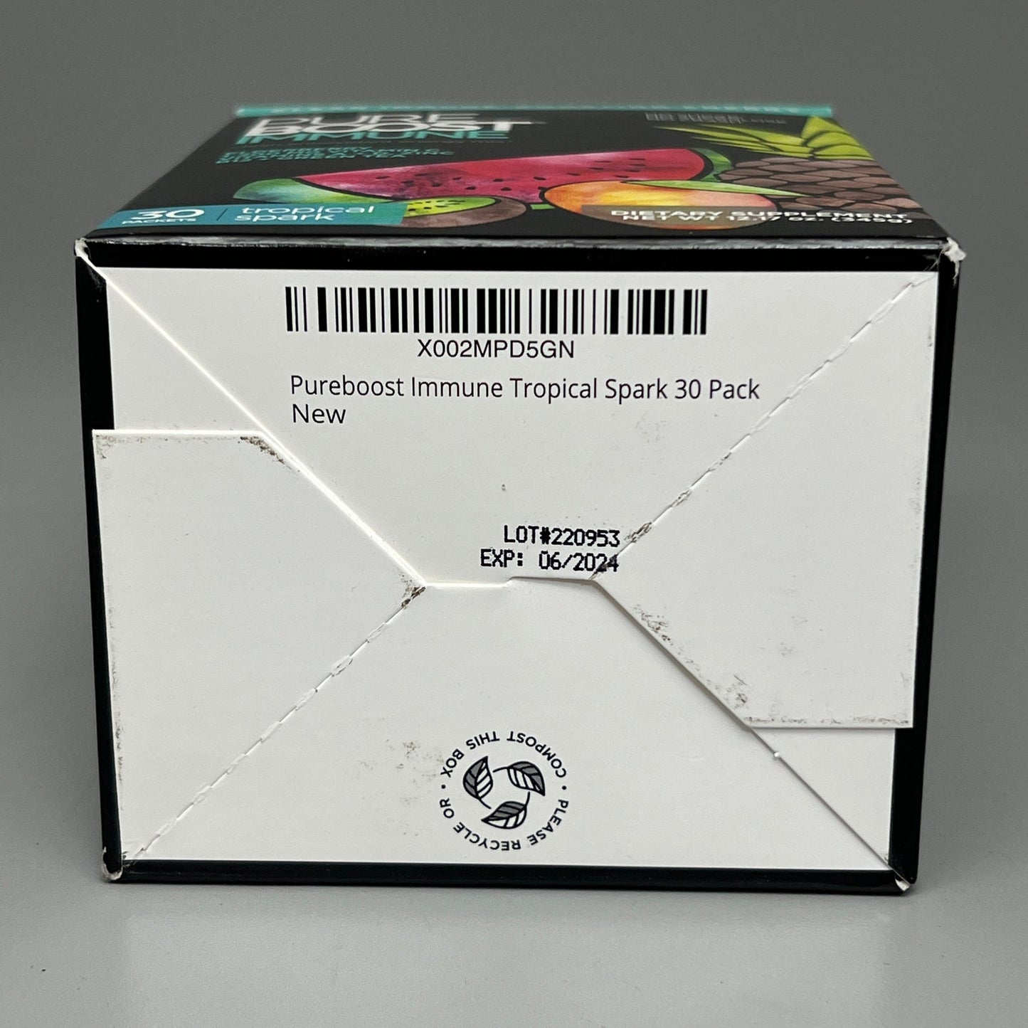 PUREBOOST IMMUNE Clean Antioxidant Energy Drink Mix, Tropical Spark, 30 pcs 12.17 oz Best By: 6/24