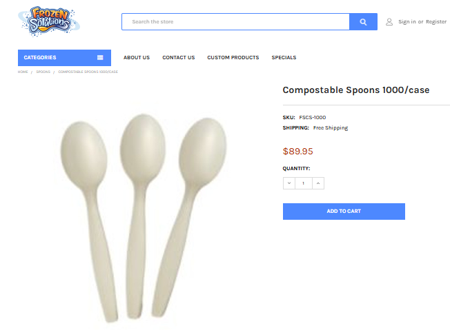 FROZEN SOLUTIONS Compostable Ice Cream Spoons 6.5" 1000x ct. CPLA - Closeout