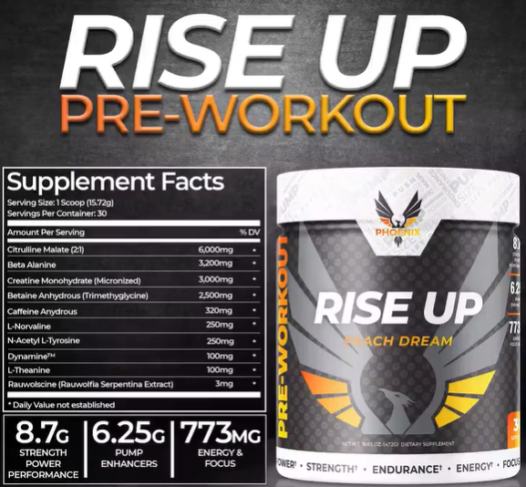 Phoenix Energy Pre-Workout Powder Rise Up 30 Servings 16.65 oz. Power Strength Endurance Energy Focus BB 10/25