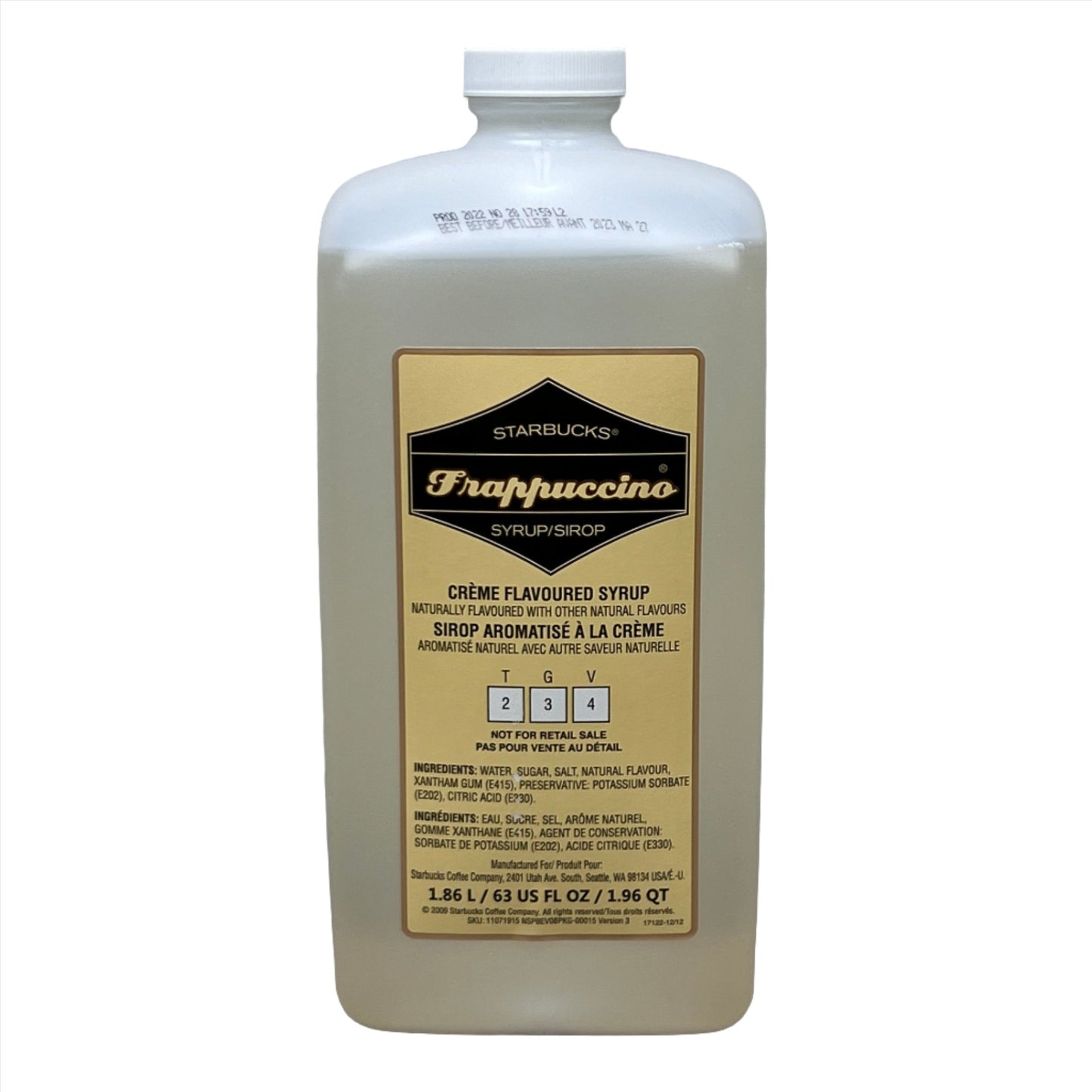 STARBUCKS Frappuccino Syrup Crème Flavored Syrup - 1.86 L Shelf Stable (as-is) Best By: 01/25