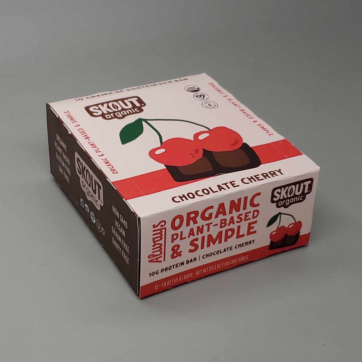 Skout Organic Chocolate Cherry Protein Bars Organic & Plant-Based Ingredients 12x/1.9 oz. Shelf Stable (as-is) Best By: 2/23