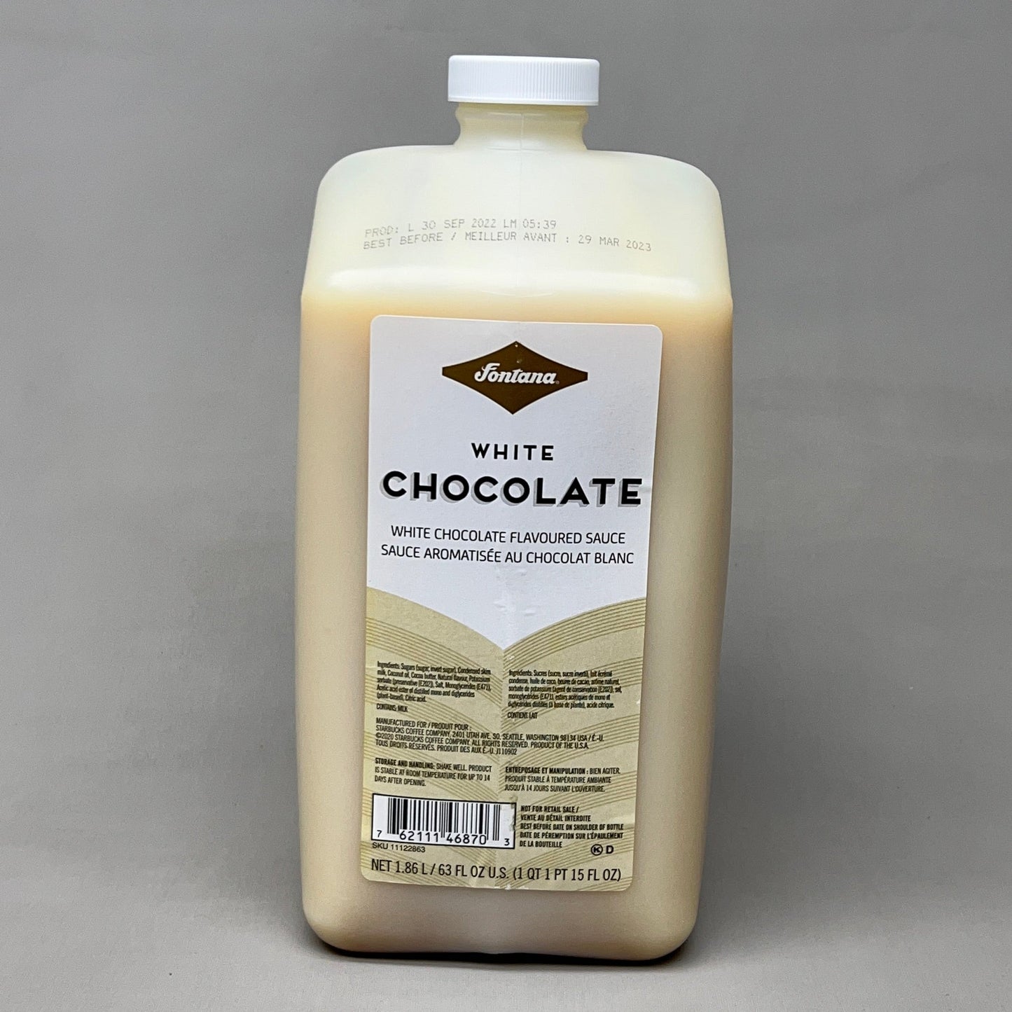 STARBUCKS Fontana White Chocolate Sauce - 63 fl.oz. Shelf Stable (as-is) Best By: 12/24