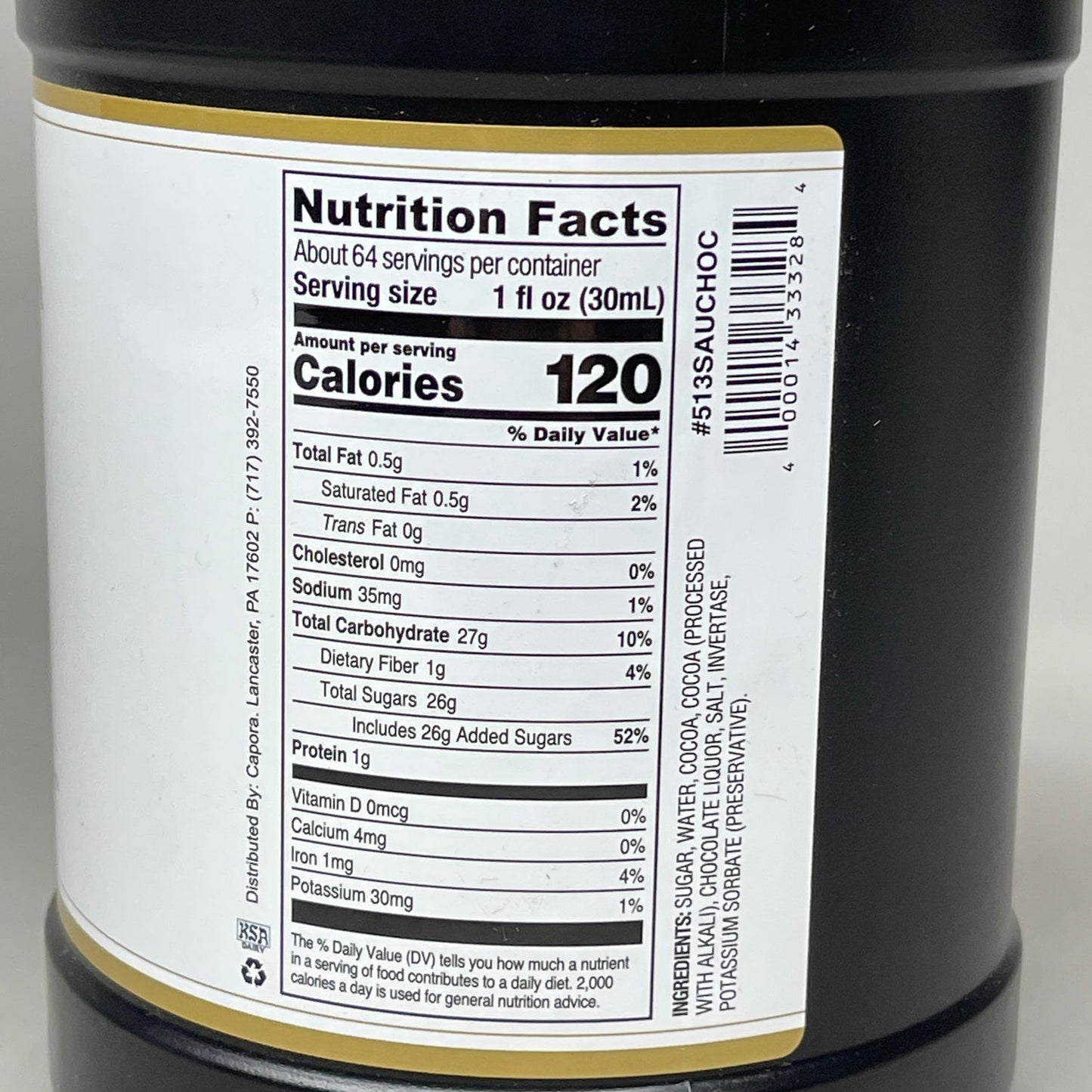 CAPORA Chocolate Sauce 64 fl oz, 4 lbs Shelf Stable (as-is)