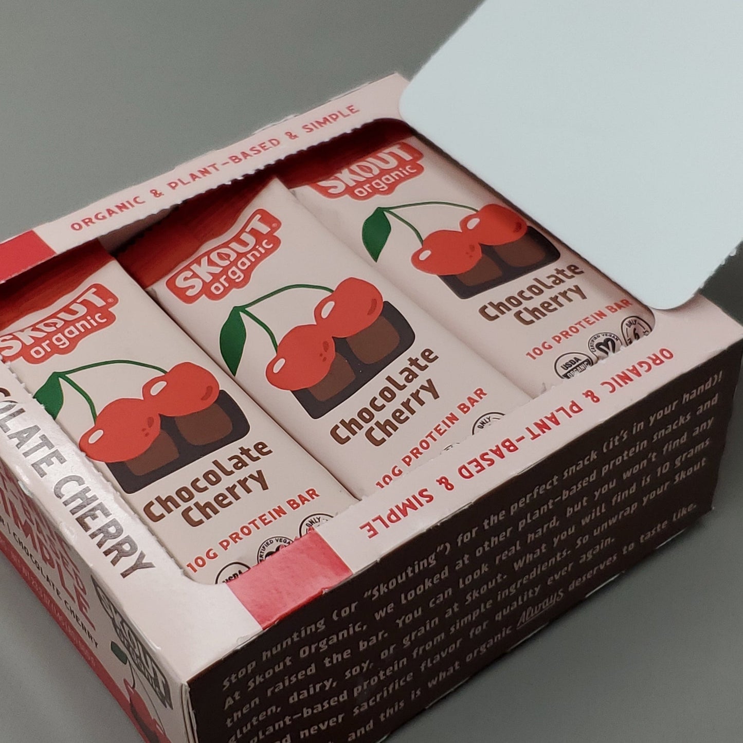 Skout Organic Chocolate Cherry Protein Bars Organic & Plant-Based Ingredients 12x/1.9 oz. Shelf Stable (as-is) Best By: 2/23