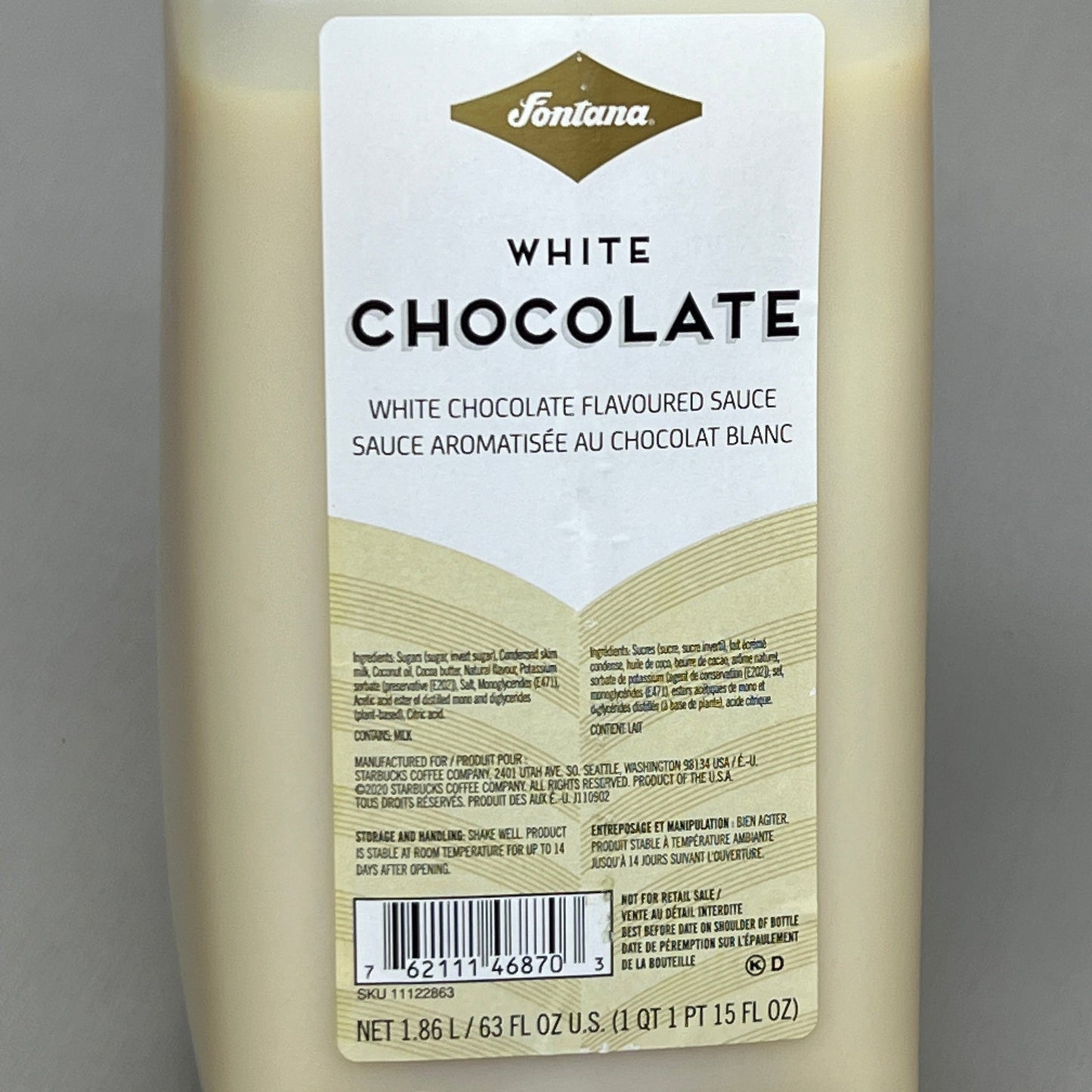 STARBUCKS Fontana White Chocolate Sauce - 63 fl.oz. Shelf Stable (as-is) Best By: 12/24