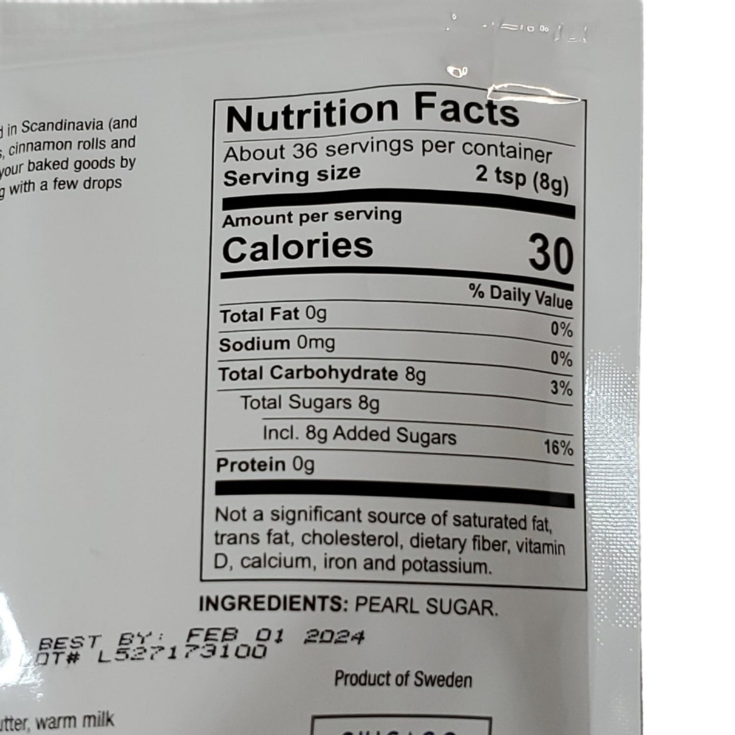 LARS' OWN Swedish Pearl Sugar 10 oz/ ea. 6x/ case (60 total oz) Shelf Stable (as-is) Best By: 02/24