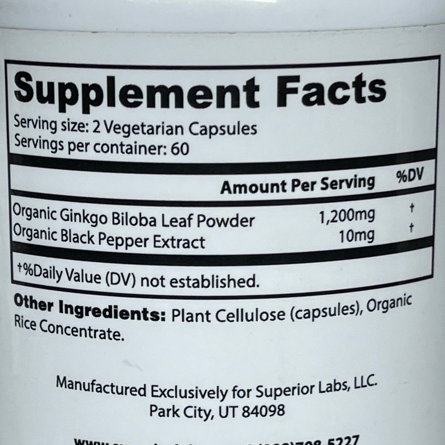 Superior Labs Organic Ginkgo Biloba 1200mg 120 Capsules