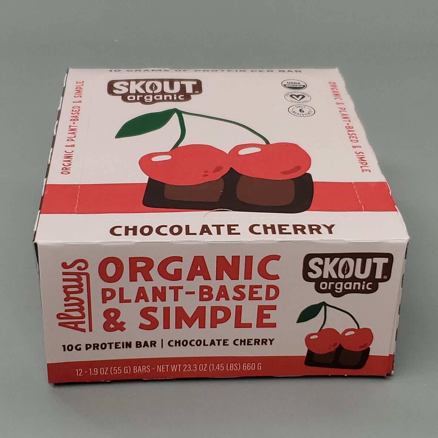 Skout Organic Chocolate Cherry Protein Bars Organic & Plant-Based Ingredients 12x/1.9 oz. Shelf Stable (as-is) Best By: 2/23