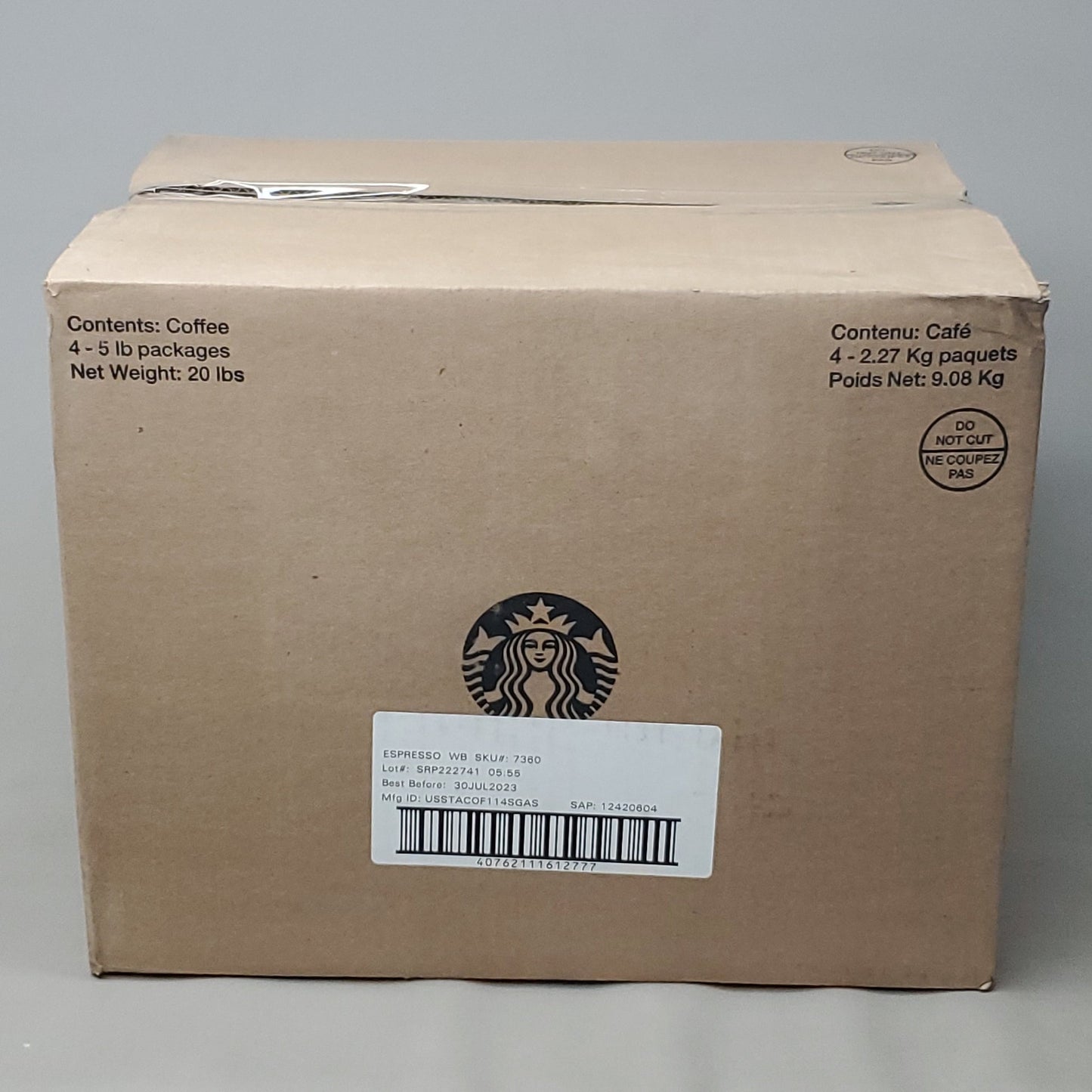 STARBUCKS Espresso Coffee Whole Bean, Shelf Stable Size: 5 lb bag Best By: 02/24
