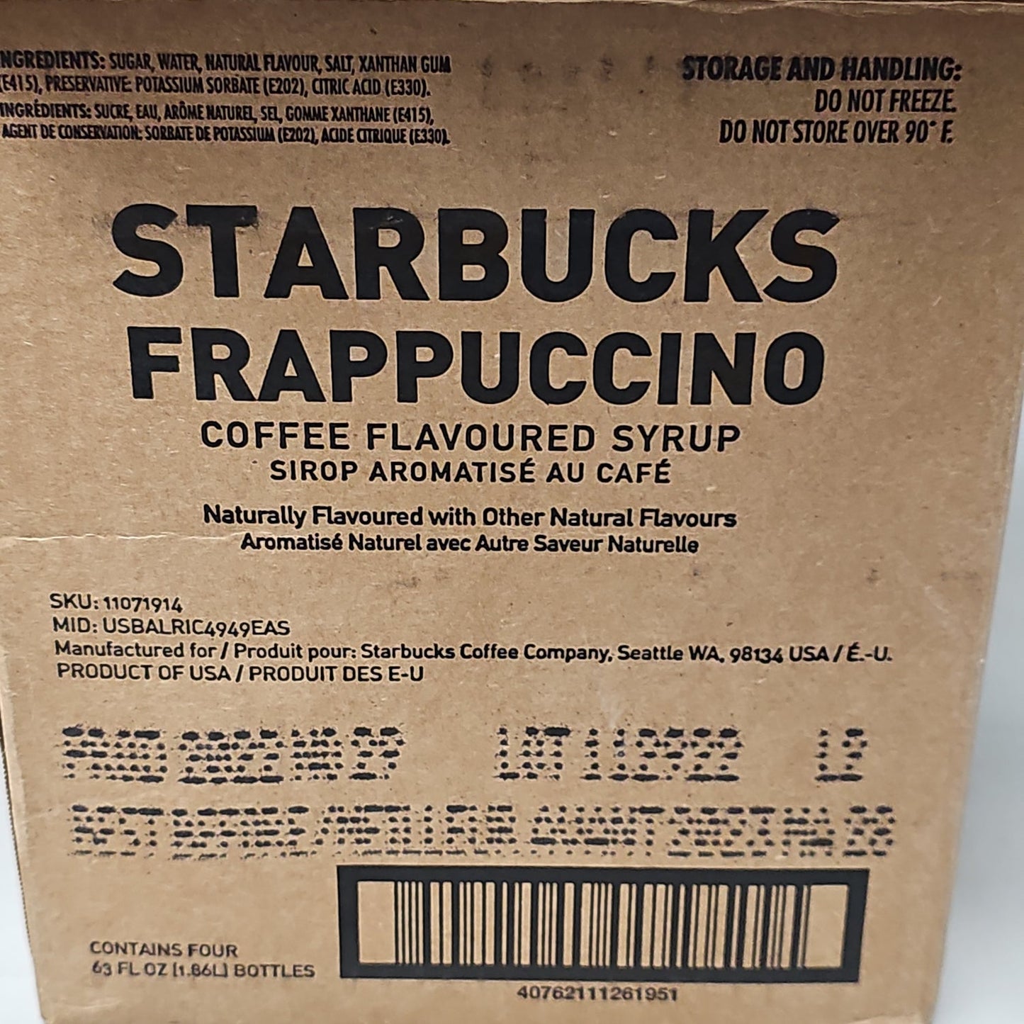 STARBUCKS Frappuccino Syrup COFFEE Flavored Syrup - 1.86 L Shelf Stable (as-is) Best By: 5/24