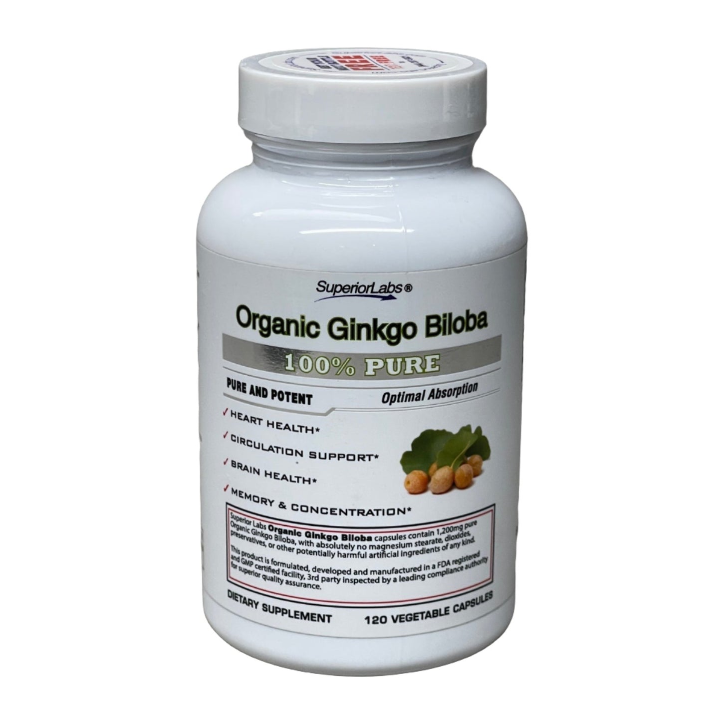 Superior Labs Organic Ginkgo Biloba 1200mg 120 Capsules
