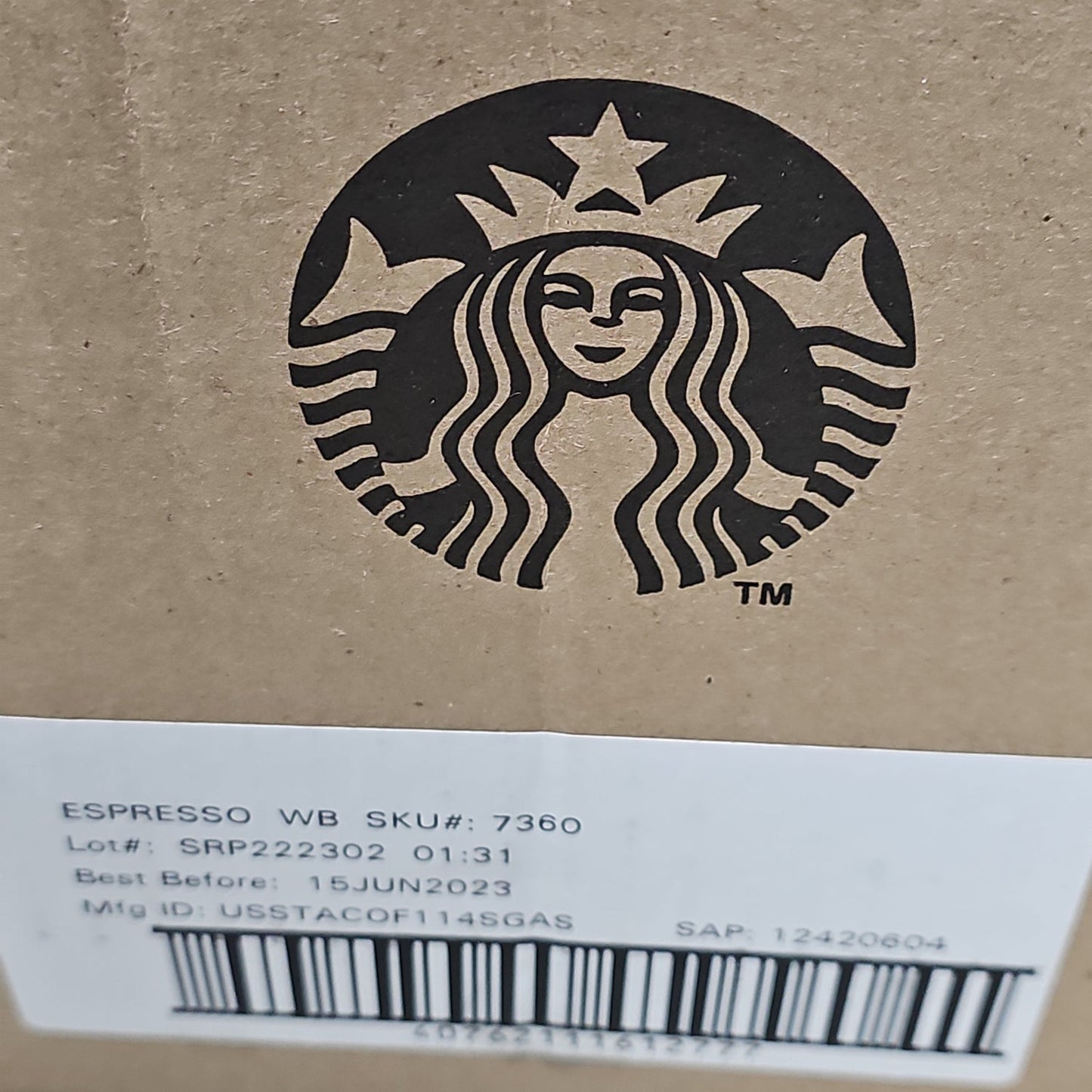 STARBUCKS Espresso Coffee Whole Bean, Shelf Stable Size: 5 lb bag Best By: 02/24