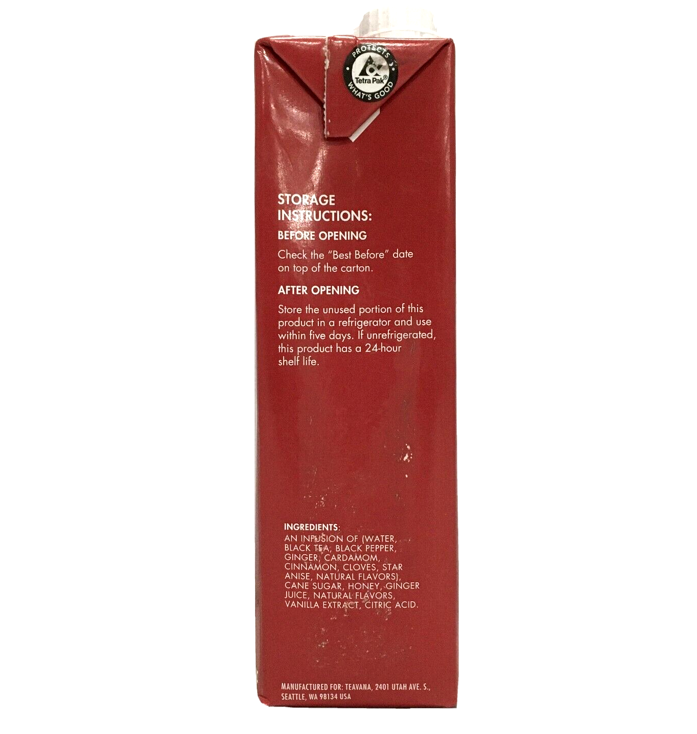 STARBUCKS Teavana Chai Tea latte Spiced Black Tea Concentrate 1 qt Shelf Stable (as-is) Best By: 08/24