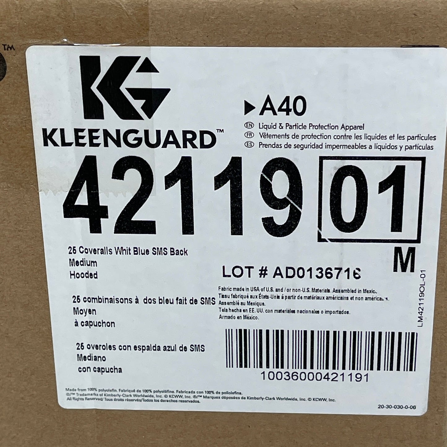 Kleenguard Protective Clothing Medium A40 Coveralls Breathable Back White / Blue #42119