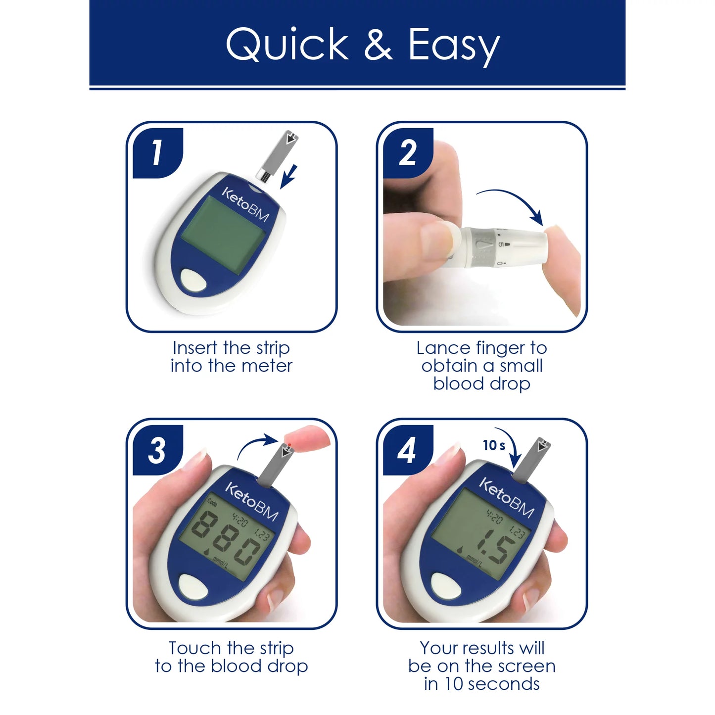 Keto BM Plus - Professional Ketone Blood Testing Kit - Complete System for Keto Diet Monitoring and Ketosis Level Diagnostics - Blood Ketone mmol/ L