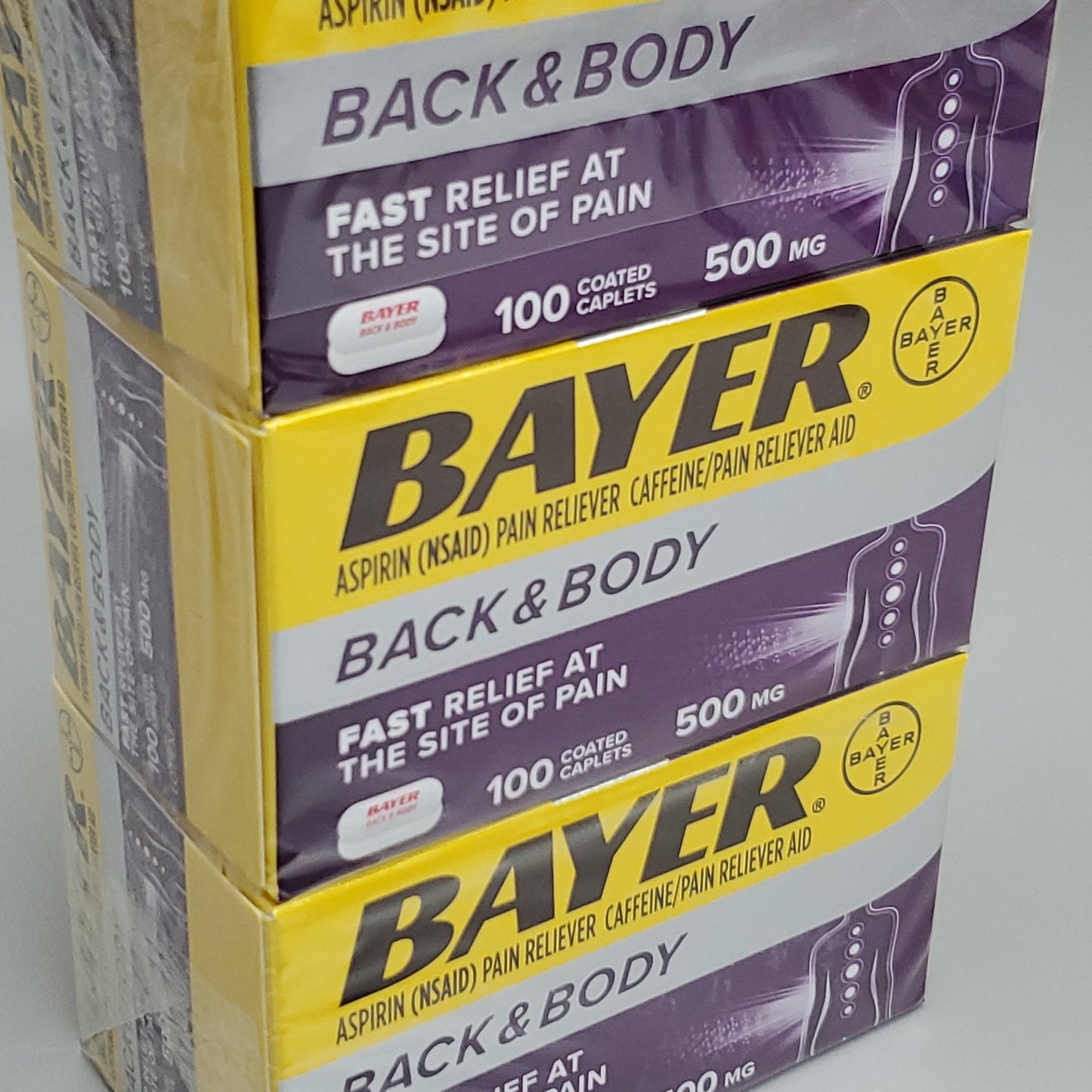 BAYER Aspirin Back & Body Pain Reliever 500 mg, 100 ct. Coated Caplets  Best By: 03/25