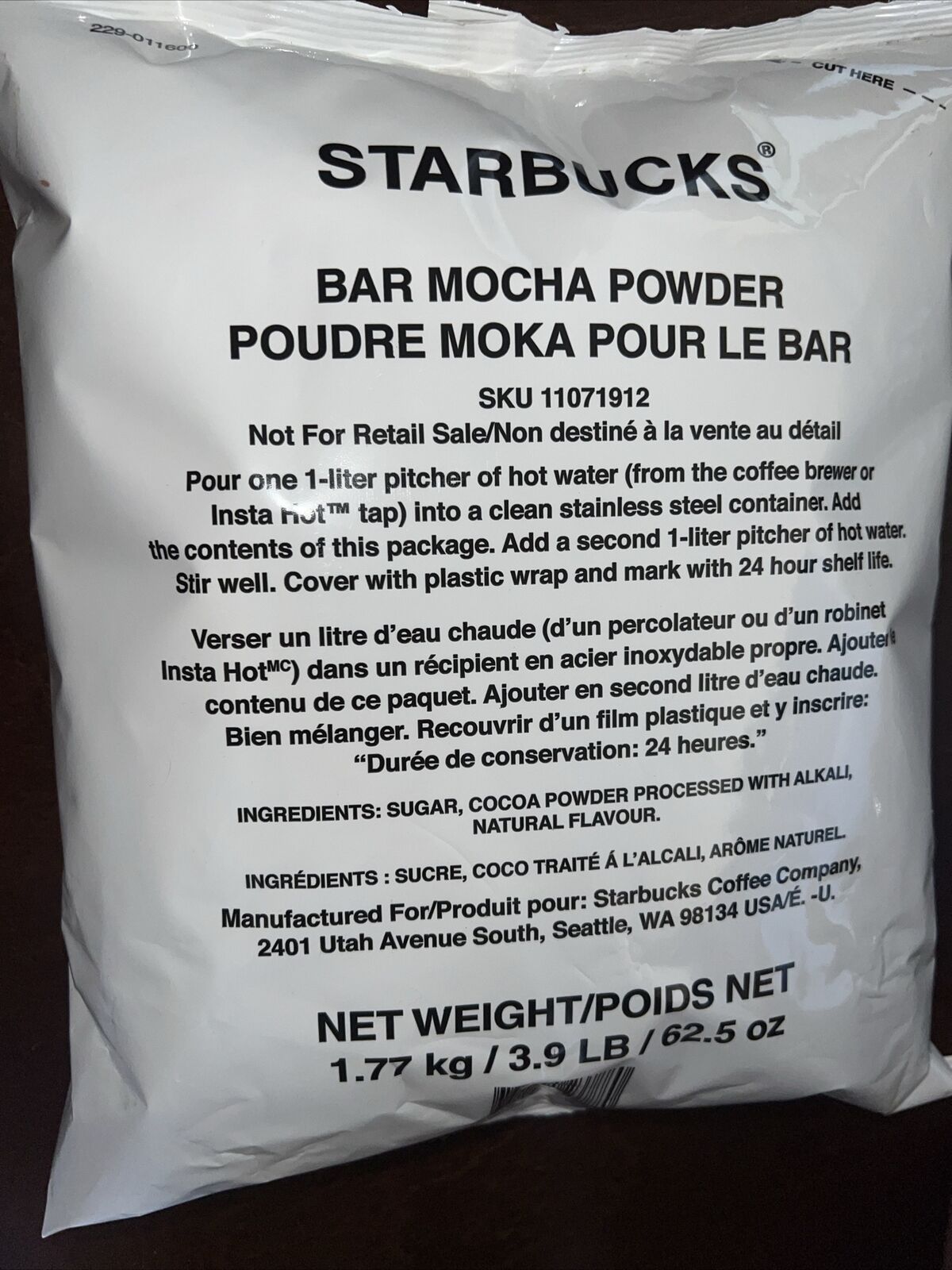 STARBUCKS Bar Mocha Powder Chocolate 62.5 OZ / 3.9 lbs Best By: 09/24