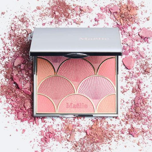 Maelle SUNKISSED BLUSH Palette - 10x Shades of Summer Sunset-inspired Summer glow blush palette w/ mirrored compact Blush Powder Matte Makeup