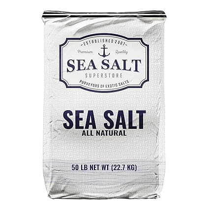 SEA SALT - 50 lbs Non-Iodized, Kosher, Fine Grain Sea Salt for Commercial Use, Food Grade, No Additives, 99.9% Purity