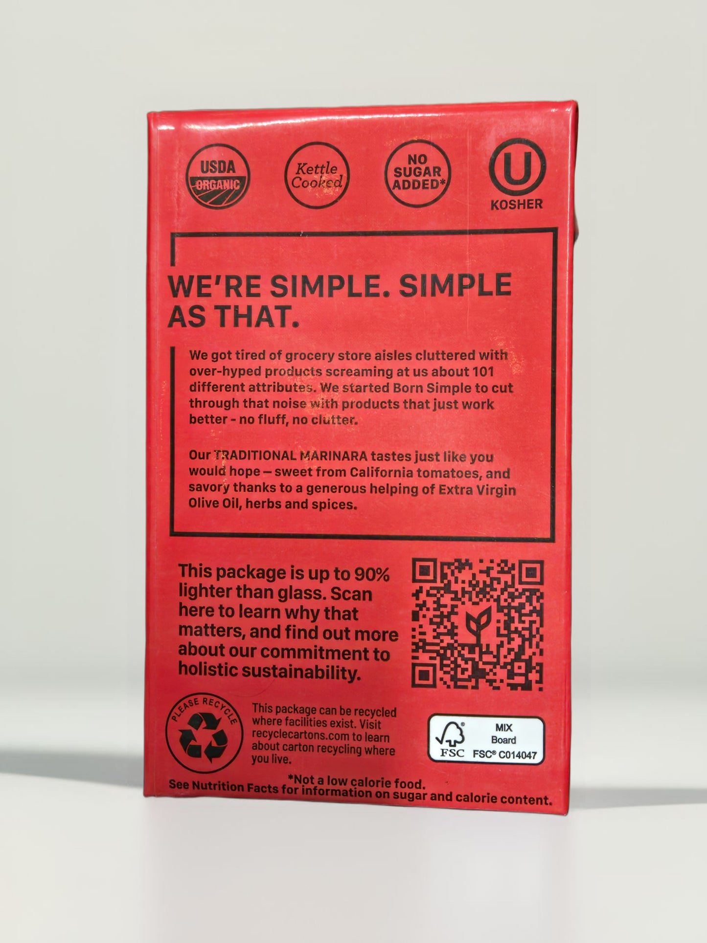 Born Simple Premium Organic Pasta Sauce Traditional Marinara 18oz