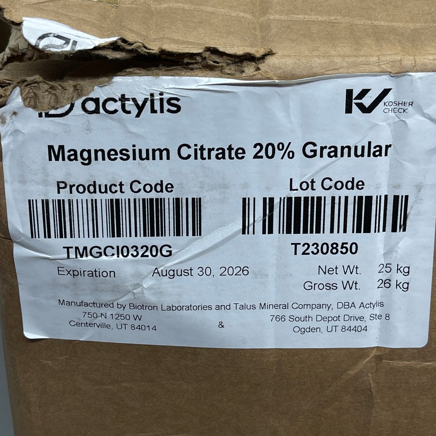 Magnesium Citrate 20% Granular 55 lbs (25 Kg) #TMGCI0320G