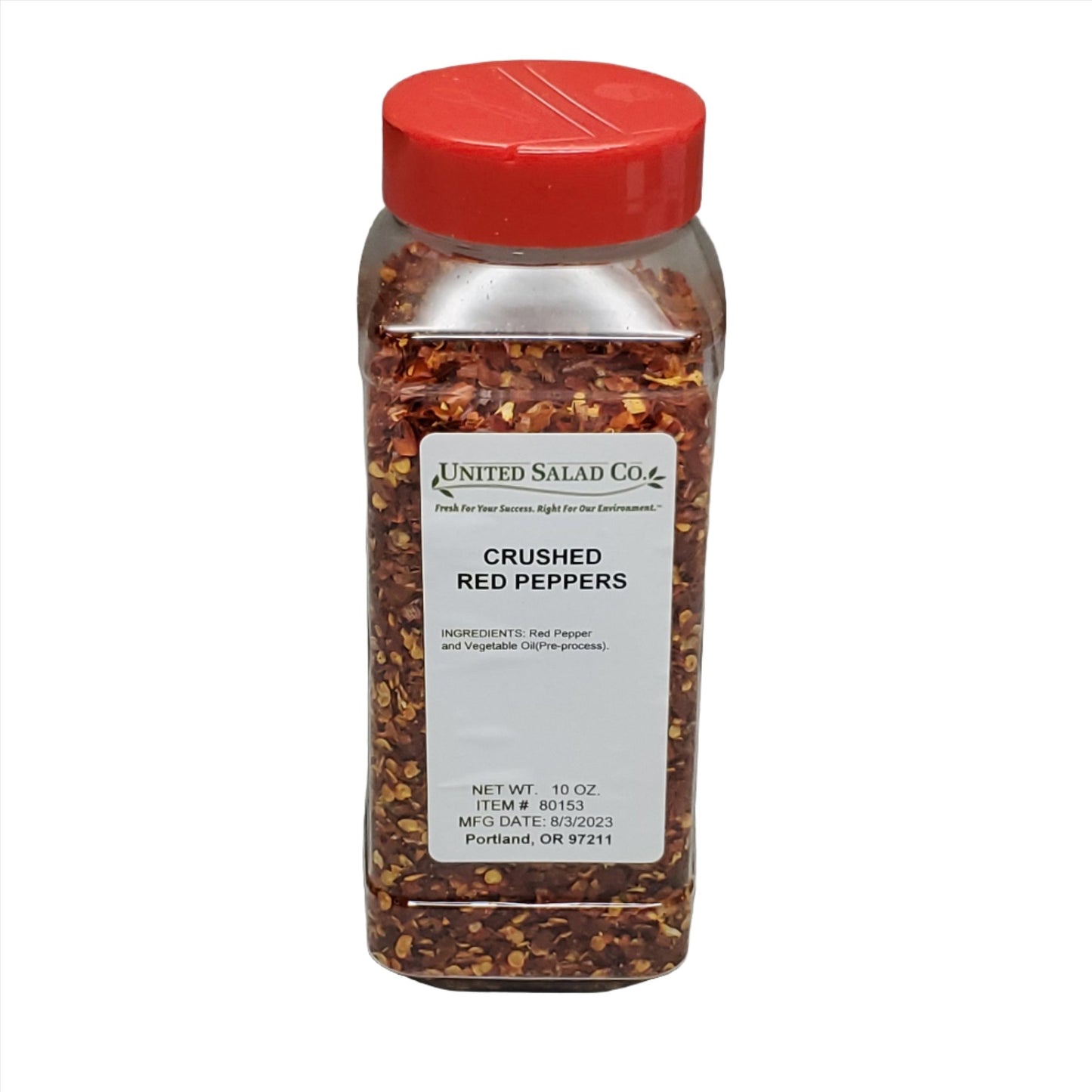 United Salad Co. Crushed Red Pepper 10 oz # 80153 Seasonings/ Spices Best By: 08/26