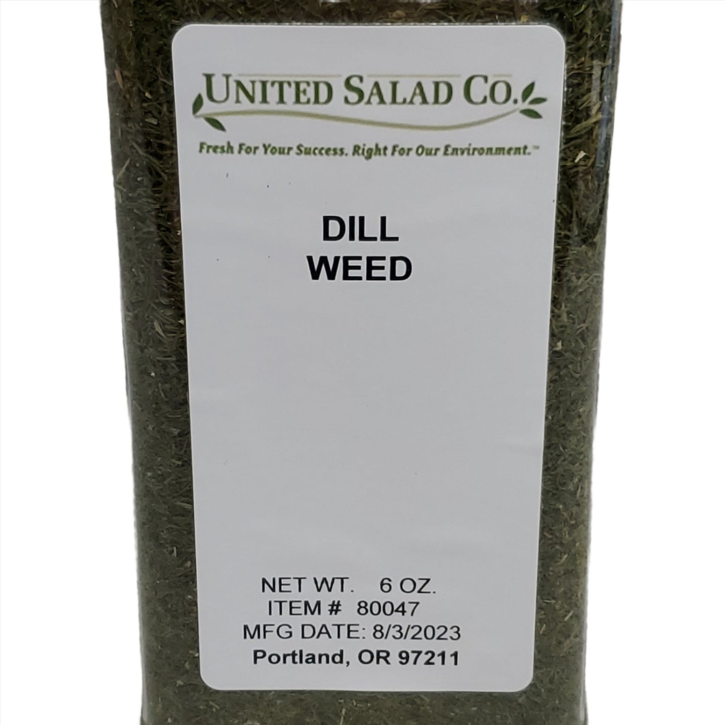 United Salad Co. Dill Weed 6 oz # 80047 Seasoning/ Spices Best By: 08/26