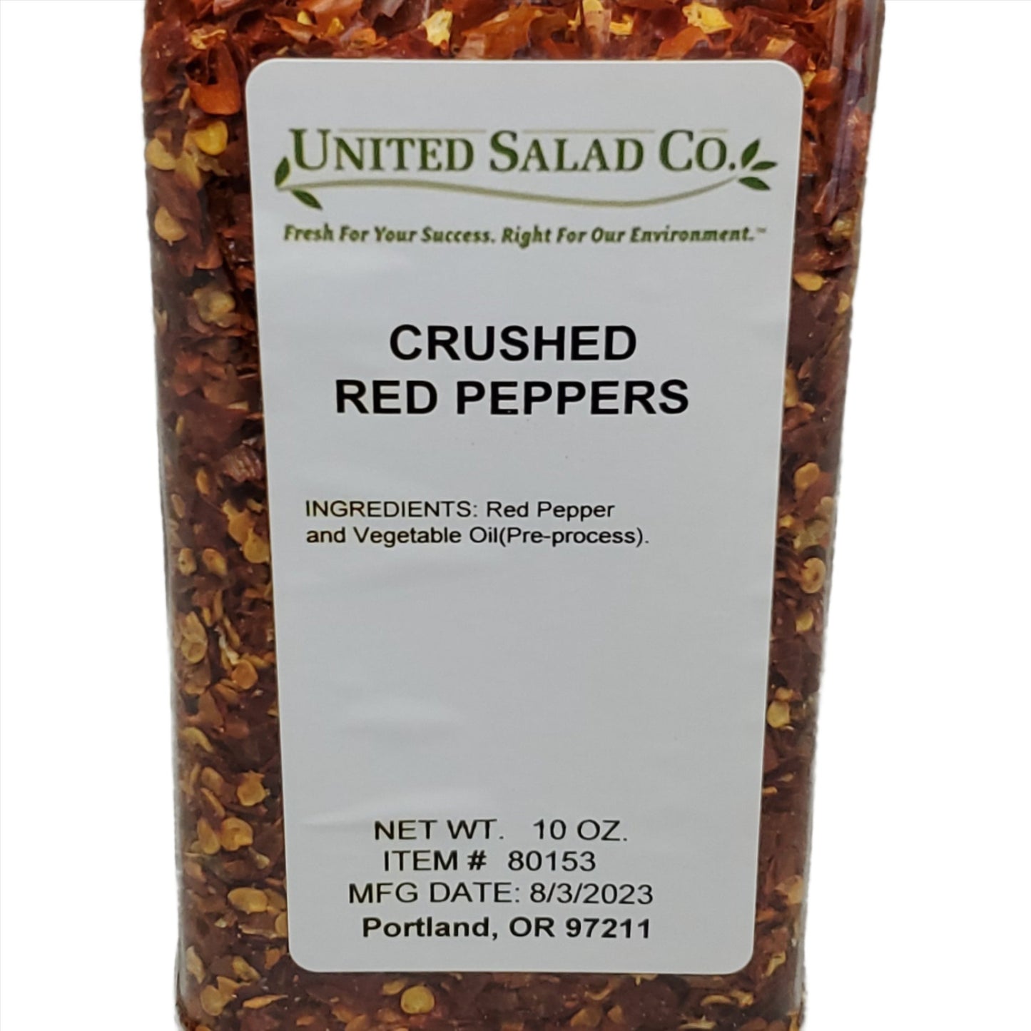 United Salad Co. Crushed Red Pepper 10 oz # 80153 Seasonings/ Spices Best By: 08/26