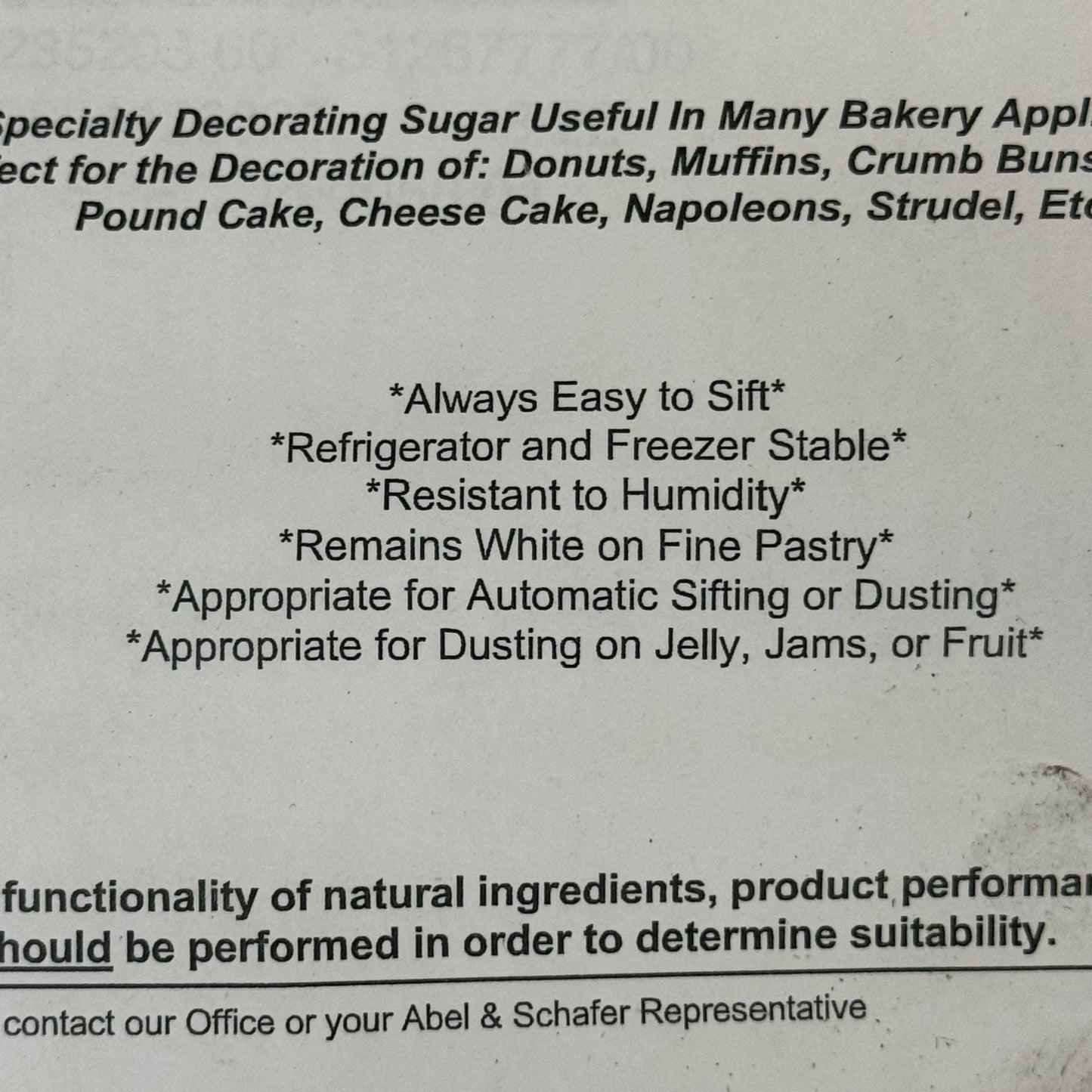 Decorating Powdered Sugar ABEL & SCHAFER Sweet New Snow (BULK) 50 lbs. Best By: 01/25 #63076.01