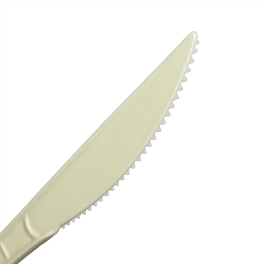 KANAK NATURALS Flexible Plastic Knives 7" 1000/ct Natural Sustainable Heavy Weight Individually Wrapped, Color: Cream  Model: PC6201