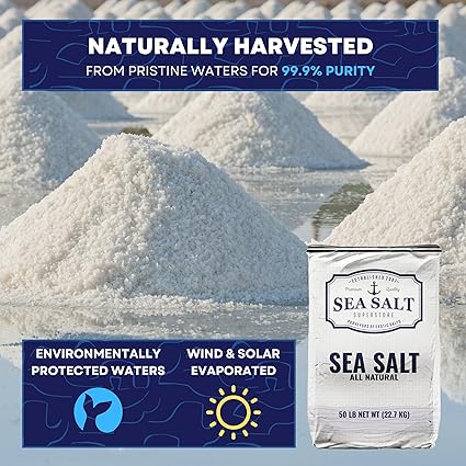 SEA SALT - 50 lbs Non-Iodized, Kosher, Fine Grain Sea Salt for Commercial Use, Food Grade, No Additives, 99.9% Purity