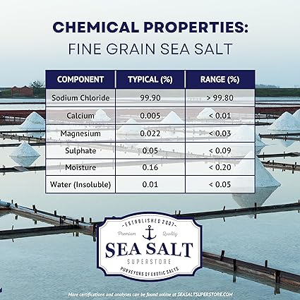 SEA SALT - 50 lbs Non-Iodized, Kosher, Fine Grain Sea Salt for Commercial Use, Food Grade, No Additives, 99.9% Purity