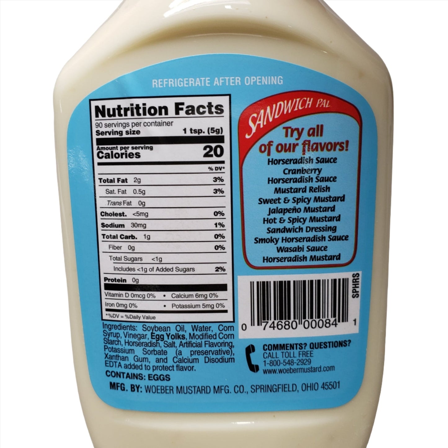 Woeber's Horseradish Sauce, Sandwich Pal 16 oz 6x/ Case  Best By: 10/23