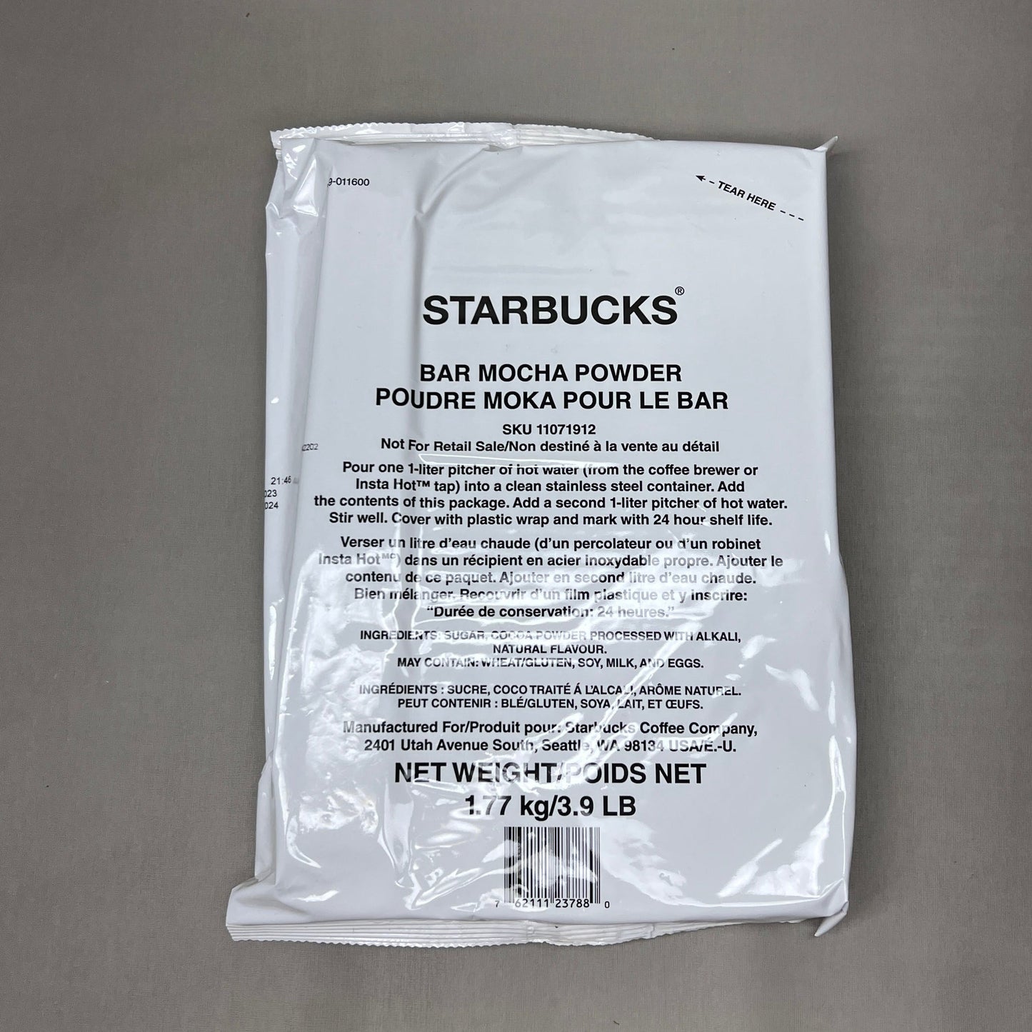 STARBUCKS Bar Mocha Powder Chocolate 62.5 OZ / 3.9 lbs Best By: 09/24