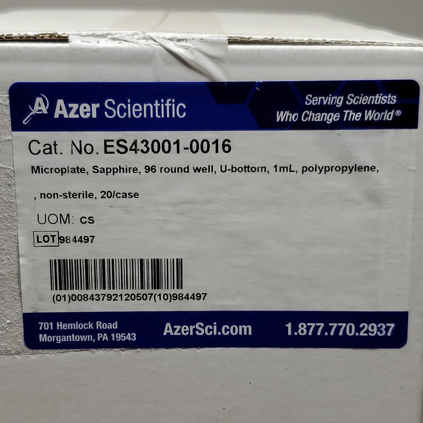 AZER Scientific Sapphire Microplate 96 Round Well 1mL, 20x pcs. Deep Plate, U-bottom, Transparent, Non-Sterile ES43001-0016