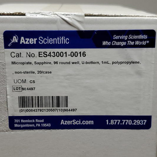 AZER Scientific Sapphire Microplate 96 Round Well 1mL, Deep Plate, U-bottom, Transparent, Non-Sterile ES43001-0016