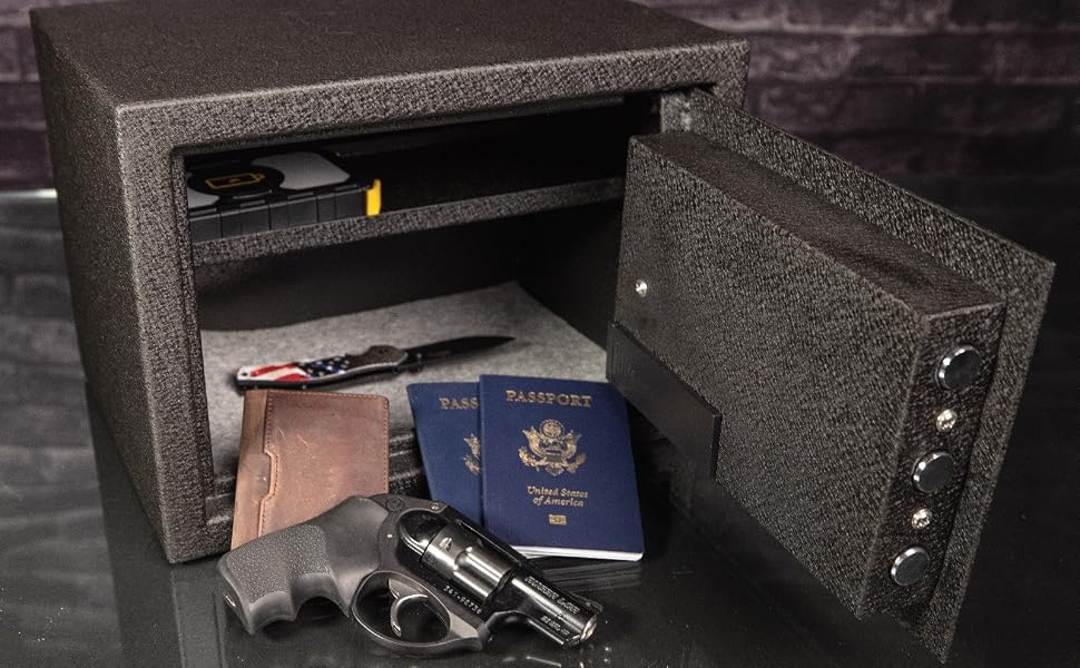 Security Safe with Fingerprint Sensor and Biometric Lock Pry-Resistant Digital Gun Safe with Optical Sensor and Keypad